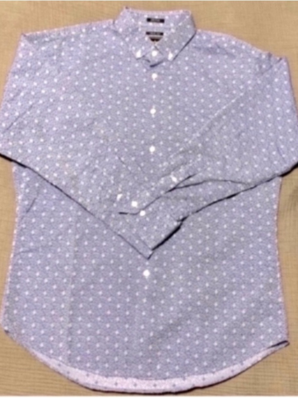 Neiman Marcus Light Blue Dot-Print Long Sleeve Button-Down Shirt